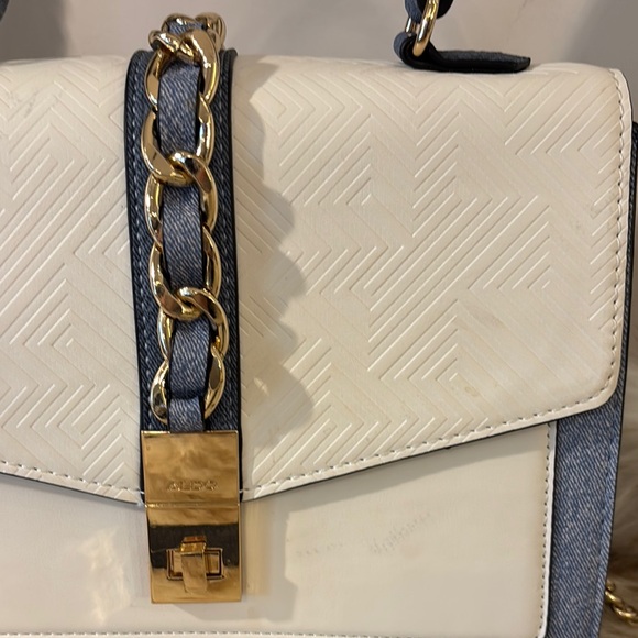 ALDO Blue Denim with White & Gold. Top Handle with Crossbody - Picture 2 of 12
